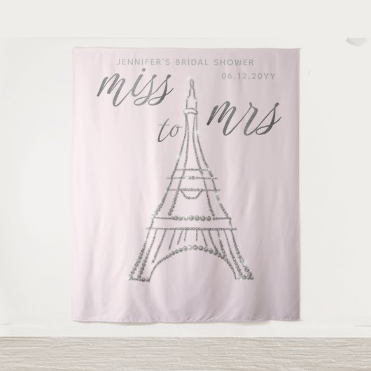 Tenture Miss Mme Rhinestones Eiffel Pink Bridal Backdrop (Devant)