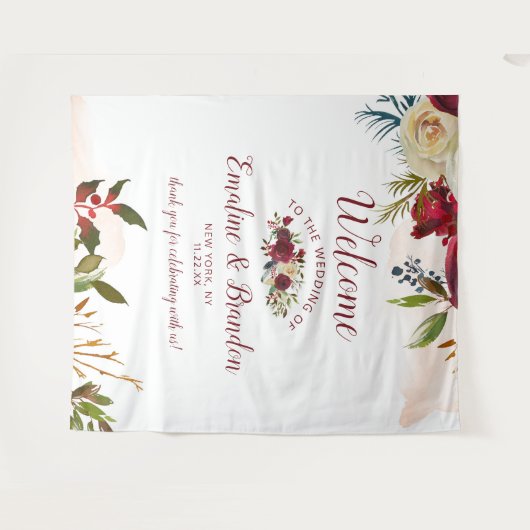 Tenture Mistletoe Manor Aquarelle Mariage d'hiver Bienvenu (Devant (Horizontal))