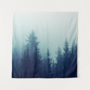 Tenture Misty fog in pine forest on mountain slopes. Color