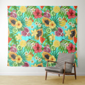 Tenture Mix-fruit tropical, fleurs et feuilles en bleu (En situation (horizontale))