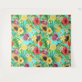 Tenture Mix-fruit tropical, fleurs et feuilles en bleu (Devant (Horizontal))