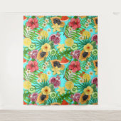 Tenture Mix-fruit tropical, fleurs et feuilles en bleu (Devant)