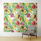 Tenture Mix-fruit tropical, fleurs et feuilles sur blanc (En situation (horizontale))