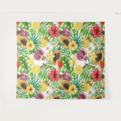Tenture Mix-fruit tropical, fleurs et feuilles sur blanc (Devant (Horizontal))