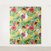 Tenture Mix-fruit tropical, fleurs et feuilles sur blanc (Devant)