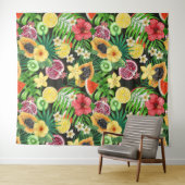 Tenture Mix-fruits tropicaux, fleurs et feuilles en noir (En situation (horizontale))