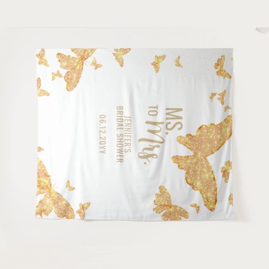 Tenture Mme Boho Gold Butterfly White Bridal Contexte (Devant (Horizontal))