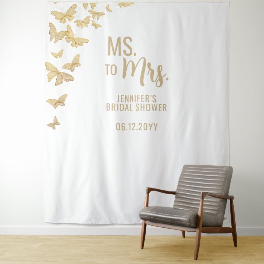 Tenture Mme Gold Butterfly White Bridal Arrière-plan (En situation)