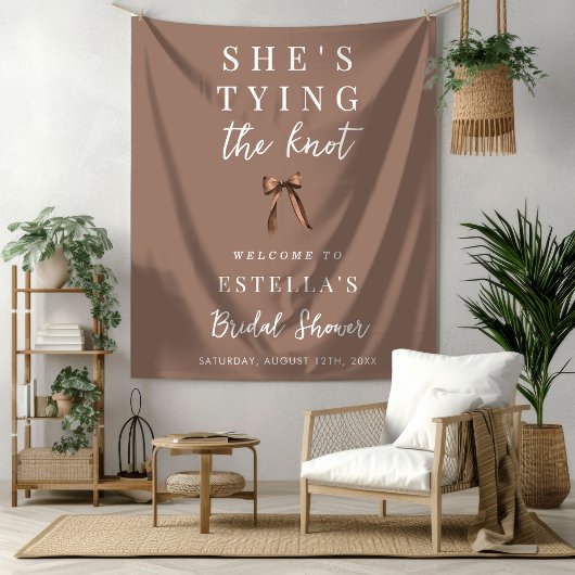 Tenture Mocha Brown Bow Bridal Shower Fabric Welcome Sign