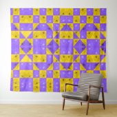 Tenture Modèle floral moderne violet & doré Checkerboard (En situation (horizontale))