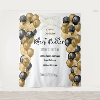 Tenture Modèle Joyeux Anniversaire Noir Or - Transparent