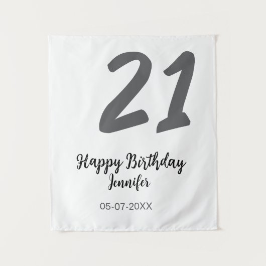 Tenture modèle noir pour 21e anniversaire ajouter nom date (Devant)