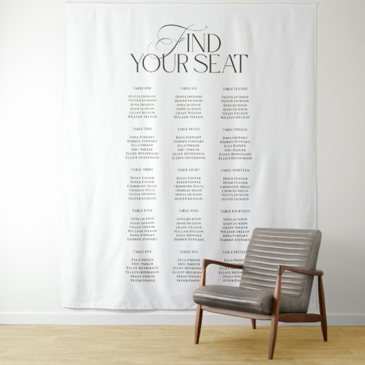 Tenture Modern Black White Wedding Seating Chart Backdrop (En situation)
