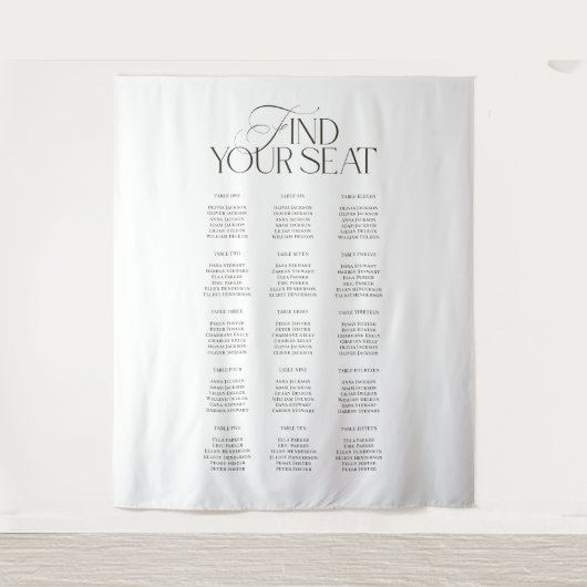 Tenture Modern Black White Wedding Seating Chart Backdrop (Devant)