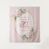 Tenture Modern Blush Pink Botanical 50th Birthday Backdrop (Devant)