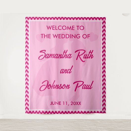 Tenture Modern Blush Pink Chevron Wedding Welcome Backdrop (Devant)