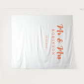 Tenture Modern Coral Orange Mr and Mrs Wedding Backdrop (Devant (Horizontal))