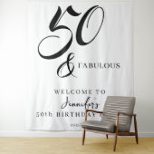 Tenture Modern Elegant Black White Fifty Fabulous Birthday (En situation)