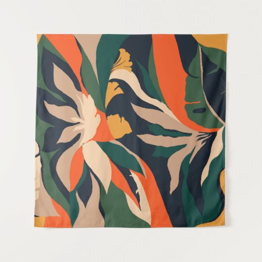 Tenture Modern exotic jungle plants illustration pattern. (Devant)