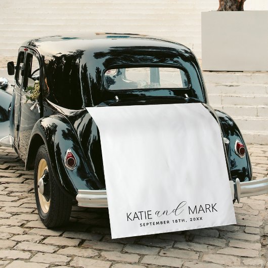 Tenture Modern Just Married Wedding Fabric Car Banner Sign