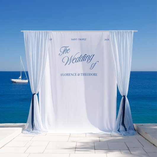 Tenture Modern Minimalist Classic Blue Script Wedding
