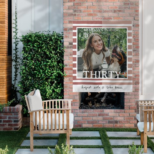 Tenture Modern Minimalist Striped 30th Birthday Photo