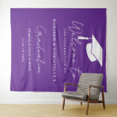 Tenture Modern Purple Script Twin Graduation Party Welcome (En situation (horizontale))