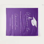 Tenture Modern Purple Script Twin Graduation Party Welcome (Devant (Horizontal))