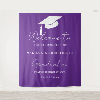 Tenture Modern Purple Script Twin Graduation Party Welcome