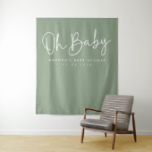 Tenture Modern Script Sage Oh Baby Baby Shower Backdrop (En situation)