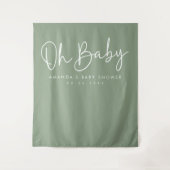 Tenture Modern Script Sage Oh Baby Baby Shower Backdrop (Devant)
