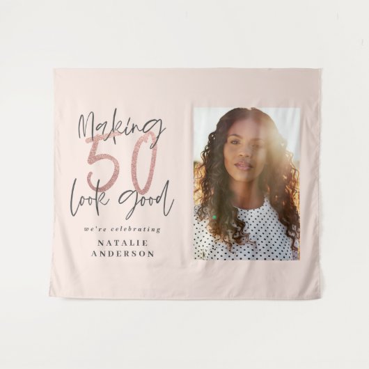 Tenture Moderne 50e anniversaire chic typographie or rose (Devant (Horizontal))