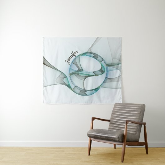 Tenture Moderne Abstrait Fractale Bleu Turquoise Gris Nom (En situation (horizontale))