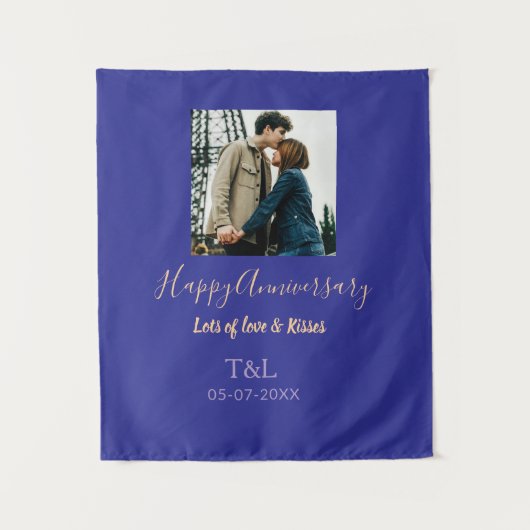 Tenture Moderne boho joyeux anniversaire ajouter nom bleu (Devant)