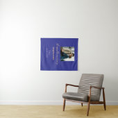Tenture Moderne boho joyeux anniversaire ajouter nom bleu (En situation (horizontale))
