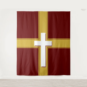Tenture Moderne   Croix blanche sur   Or et   Bourgogne