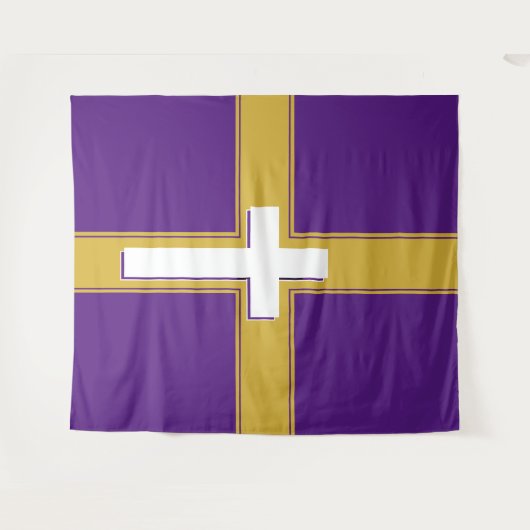 Tenture Moderne | Croix blanche sur | Or et | Pourpre (Devant (Horizontal))