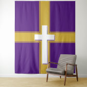 Tenture Moderne | Croix blanche sur | Or et | Pourpre (En situation)
