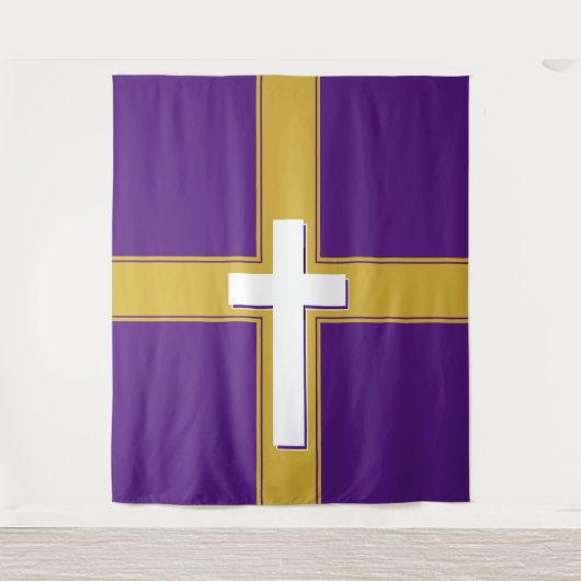 Tenture Moderne | Croix blanche sur | Or et | Violet (Devant)
