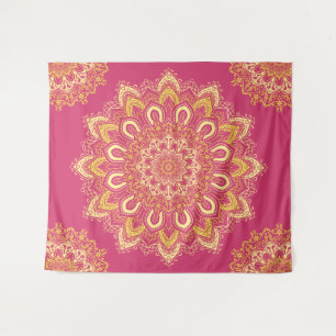Tenture Moderne Elégant Yellow Raspberry rose Boho Mandala
