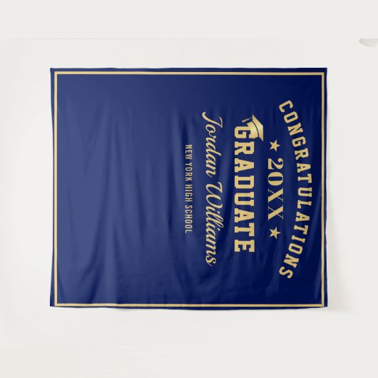 Tenture Moderne Golden Blue Graduation Photo Booth Arrière (Devant (Horizontal))