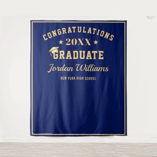 Tenture Moderne Golden Blue Graduation Photo Booth Arrière (Devant)