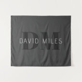 Tenture Moderne gris foncé et noir Nom et monogramme modif (Devant (Horizontal))