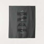 Tenture Moderne Gris Foncé & Nom et Monogramme Modifiables (Devant)