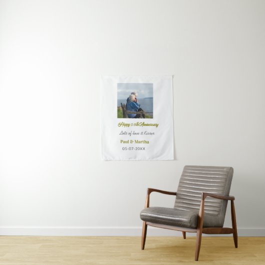 Tenture Moderne joyeux 50e anniversaire ajouter nom date p (En situation)