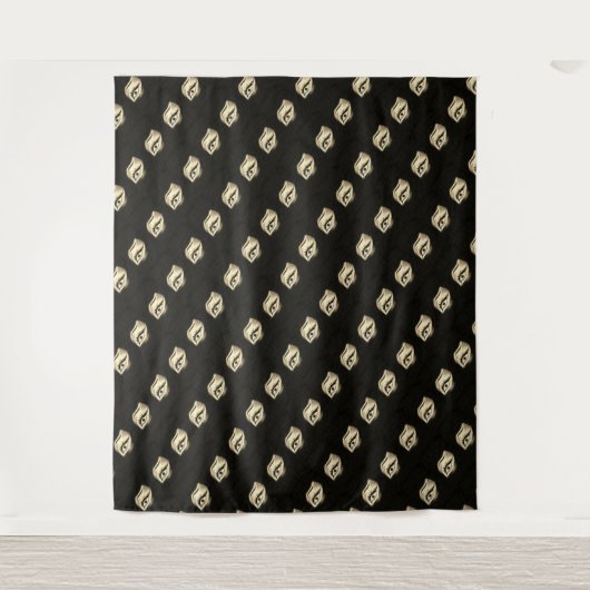 Tenture MODERNE Mandala PETITES LIGNES - YEUX D'OR NOIR (Devant)