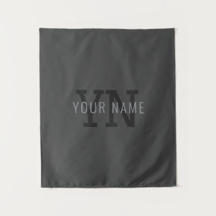 Tenture Moderne monogramme gris foncé avec nom (ou autre t