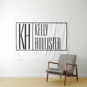 Tenture Moderne, Noir et Blanc, Logo avec Initiales & Nom