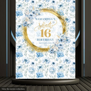 Tenture Moderne Pastel Blue Sweet 16 Gold Parties scintill