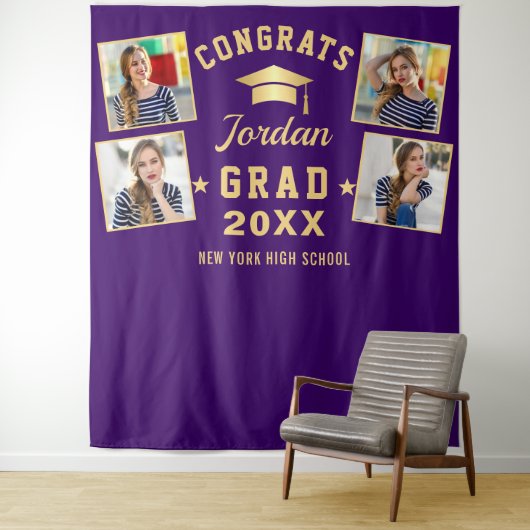 Tenture Moderne Purple Graduation 4 Photo Booth fond (En situation)